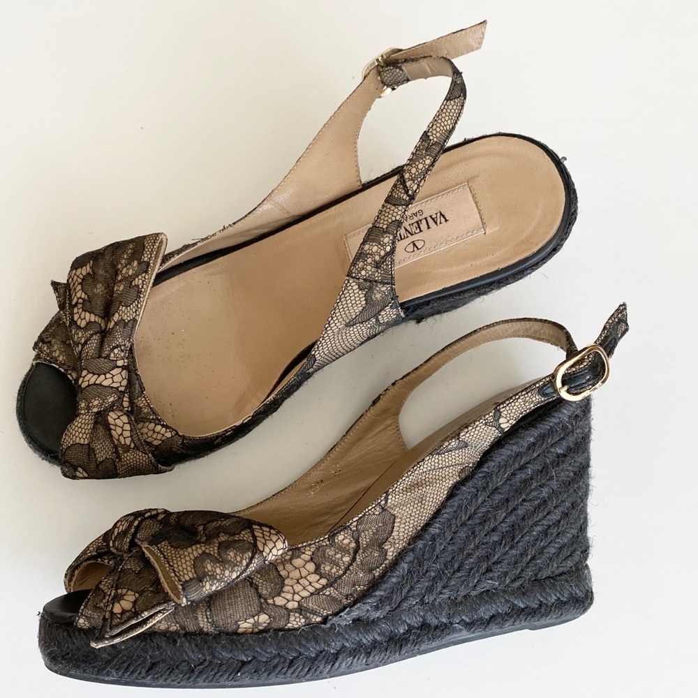 Valentino Wedge sandals size 37 black lace